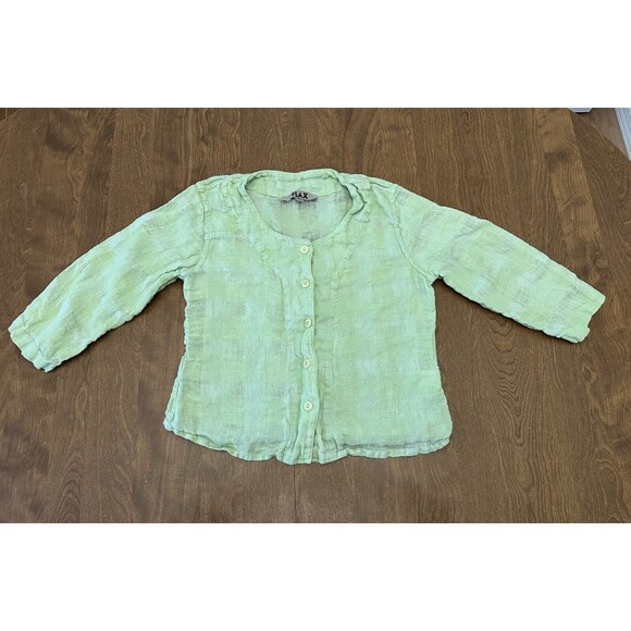 FLAX Shirt Women’s P 100% Linen Button Front Top Light Green Long Sleeve - Picture 1 of 9